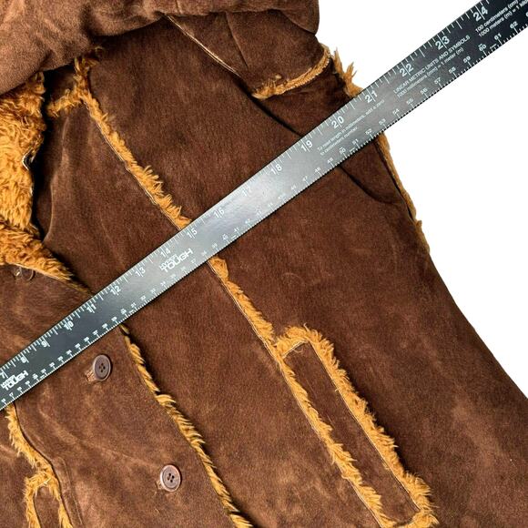 KENNETH COLE REACTION Women's Large Leather Jacket Coat Teddy Fur Lining Buttons - Picture 7 of 9